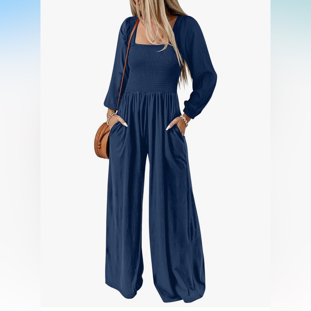 NWT DOSE Navy Blue puff long sleeve wide leg Jumpsuit size XXL